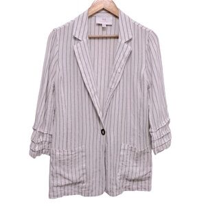 Halston Linen Blend White & Silver Metallic Striped Blazer Sing Button Closure M